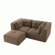 Merax Canapé modulable 2 places avec tabouret, Cloud Sofa Cord sans cadre, canapé lounge près du sol, avec accoudoirs larges, marron - marron multi
