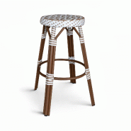 Now's Home - Tabouret de bar  haut en textilen tresse noisette alu aspect rotin scala - 3256390254210