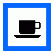 Panneau services débit de boissons ou établissement proposant des collations CE18 - signalisation routière française Panneau services débit de boissons ou établissement proposant des collations CE18 - signalisation routière française