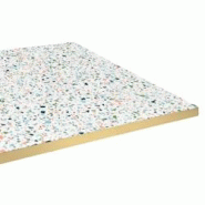 Restootab Plateau 160x80 decor terrazzo spectra chants laiton - blanc Bois manufacturé PL-16080M-TER.SPE-LAI Restootab Plateau 160x80 decor terrazzo spectra chants laiton - blanc Bois manufacturé PL-16080M-TER.SPE-LAI