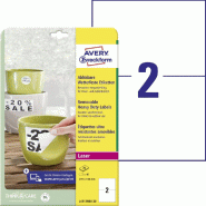 Avery Zweckform 40 étiquettes enlevables ultra-résistantes Laser blanc, format 210 x 148 mm (20 feuilles / cdt) - blanc polyester L4717REV-20