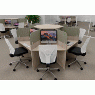 Bureau call center 7 places forme marguerite avec cloisons acoustiques. - acacia clair, 7 places, beige da054_0