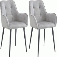 Décoshop26 - Lot de 2 chaises de salle à manger avec accoudoirs en velours gris clair capitonné cadre métal noir 10_0007494 - gris métal 3000266139930 Décoshop26 - Lot de 2 chaises de salle à manger avec accoudoirs en velours gris clair capitonné cadre métal noir 10_0007494 - gris métal 3000266139930