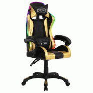 Helloshop26 - Chaise fauteuil siège pivotante de bureau informatique étude de jeux vidéo avec LED RVB Doré et similicuir multicolore 02_0024205 -