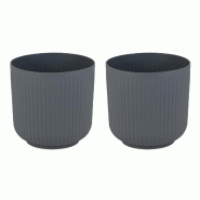Helloshop26 - Lot de 2 jardinières rondes 32,5 x 32 cm avec système de drainage moderne en PP gris 20_0012466 - 3000227239648