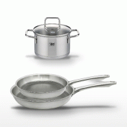 Lot de 2 Poêles 24/28 cm Elo Relief Passion et Faitout 12 cm - gris Acier inoxydable 18/10 3176239953565