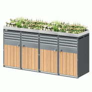 Merax Lot de 2 bacs à poubelles à double porte, 264 x 80 x 124.5 cm, avec zone de plantation supérieure, ouverture d'aération à lattes, gris - gr