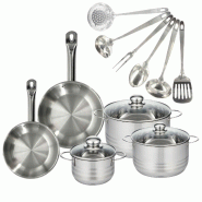 Batterie de cuisine avec 2 poêles 20/24 cm et 3 faitouts 20/24 cm avec 6 ustensiles de cuisine Fackelmann Etherna Brillant Oxford - gris inox 3176239_0