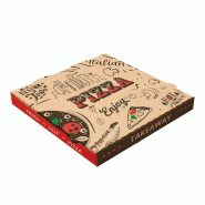 Boite pizza "Enjoy Pizza " carton naturel, noir et rouge 40x40x3.8cm - par 100
