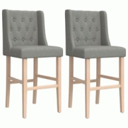 Décoshop26 - Tabourets de bar x2 chaises haute en bois massif d'hévéa et tissu gris capitonné DEC029370 - gris 3000257343636