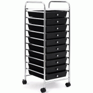 Helloshop26 - Chariot de rangement roulant 33 x 38 x 86 cm avec 10 tiroirs amovibles gain de place et pratique en fer noir - noir 3000232476625