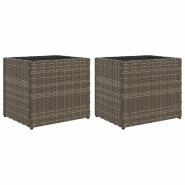 Helloshop26 - Jardinière bac lit surélevé plantes fleurs jardin terrasses lot de 2 36 x 30 x 32 cm résine tressée gris 02_0038945 - gris 3000218012281