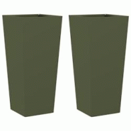 Helloshop26 - Jardinière bac lit surélevé plantes fleurs jardin terrasses lot de 2 olive 35 x 35 x 75 cm acier vert 02_0039081 - 3000218049829