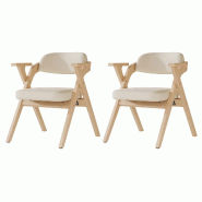 Merax lot de 2 chaises de salle à manger pliantes, bois massif avec revêtement et accoudoirs en lin, 64,5 x 66,5 x 76 cm, coloris beige + bois natur