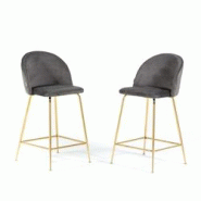 RATTATAN Lot de 2 tabourets de bar en velours avec pieds en métal,h.65cm,pour bar,restaurant et cuisine,design élégant–Sara XL–Gris foncé/Or -