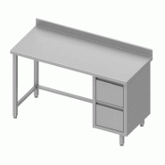 Table de travail inox adossée avec deux tiroirs à droite sans étagè... - P930256190