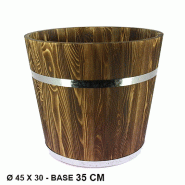 Tonneau pin effet brûlé cerclage métal + faux fond Ø45x40 cm - par 2