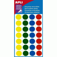 Apli Lot de 5 Etui de 112 pastilles adhésives enlevables assorties, diam. 15 mm (4 feuilles / cdt) - 3270241018615