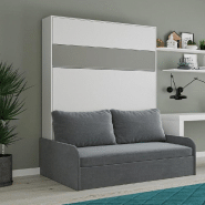 ARMOIRE LIT ESCAMOTABLE BERMUDES SOFA BLANC BANDEAU GRIS CANAPÉ GRIS 160*200 CM