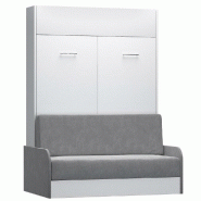 ARMOIRE LIT ESCAMOTABLE DYNAMO SOFA CANAPÉ ET ACCOUDOIRS MICROFIBRE GRIS COUCHAGE 140*200 CM