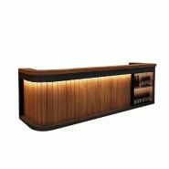 Comptoir de bar/réception avec éclairage LED, comptoir de vente et caisse, meuble marron, 180x60x100 cm【Hutaohei 180】 - 8850297339152_0