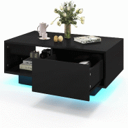 COSTWAY Table avec Lumières LED, Brillant avec 20 Couleurs, Tiroir et Espace, Rectangulaire, pour Salon, 95x55x31 cm - noir Bois manufacturé VH33051PW