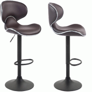 Décoshop26 - Lot de 2 tabourets de bar design contemporain pieds en métal noir assise en synthétique marron 10_0001168 - marron 3000697169605_0