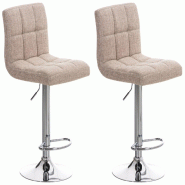 Décoshop26 - Lot de 2 tabourets de bar design rétro moderne surpiqûres carrées en tissu crème et métal chromé 10_0006033 - beige métal 3000265350398