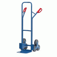 Diable escalier acier 3 roues - Structure en tube d'acier - Charge 200kg - Poignée de sécurité - Roues Ø 160 mm - Bavette tôle acier - Hauteur 1300 mm - Largeur 590 mm - Revêtement époxy bleu - Fabriqué en Allemagne - Garantie 10 ans_0