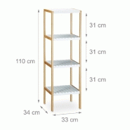 Étagère en Bambou à 4 Niveaux, Meuble de Rangement pour Salle de Bain,  Bibliothèque, 45 x 31,5 x 111 cm, Couleur Boisée