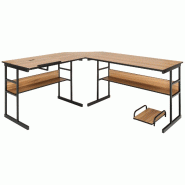 Helloshop26 - Bureau d'angle en forme de l 170 x 150 x 75 cm ajustable polyvalent moderne avec support unitaire en bois marron 20_0010846 - marron mé