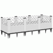 Helloshop26 - Jardinière bac lit surélevé plantes fleurs terrasse jardin avec piquets 123,5 x 43,5 x 43,5 cm PP blanc 02_0038181 - 3000214122373
