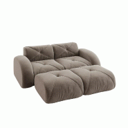 Merax Canapé modulaire 2 places avec 2 tabourets, canapé nuage avec accoudoirs ronds, chenille douce, sans cadre près du sol, canapé lounge, marro
