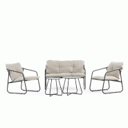 RATTATAN Ensemble lounge d’extérieur avec canapé, 2 fauteuils et 2 tables basses, structure en acier et coussins rembourrés, élégant, polyvalen