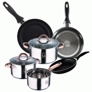 San Ignacio - Batterie de cuisine 5 pièces en acier inoxydable Ø16/18/20 cm et set de 3 poêles Ø16/20/24 cm en aluminium pressé compatible induct