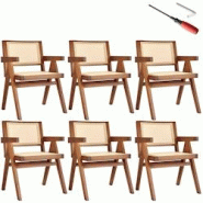 TecTake GmbH tectake 6 chaises de salle à manger cannage viennois et accoudoirs chêne foncé - 405901 - beige Bois massif 405901 TecTake GmbH tectake 6 chaises de salle à manger cannage viennois et accoudoirs chêne foncé - 405901 - beige Bois massif 405901