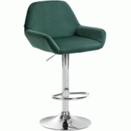 CLP Tabouret de bar Braga Velours avec pied en métal réglable et pivotant Vert foncé/Chrome - vert textile 320897 CLP Tabouret de bar Braga Velours avec pied en métal réglable et pivotant Vert foncé/Chrome - vert textile 320897