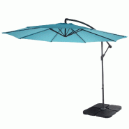 Décoshop26 - Parasol déporté protection solaire Ø 3m inclinable polyester/acier 11kg bleu avec support 04_0000940 - bleu acier 3000104032690