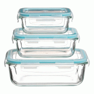 FIVE - Set de 3 Récipients Rectangulaires en Verre 330ml + 540ml + 1180ml - bleu JJ4947 FIVE - Set de 3 Récipients Rectangulaires en Verre 330ml + 540ml + 1180ml - bleu JJ4947
