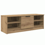 Helloshop26 - Meuble TV moderne minimaliste 102 x 35 x 36 cm avec étagères et portes à charnières en bois d'ingénierie chêne 02_0052688 - Bois m