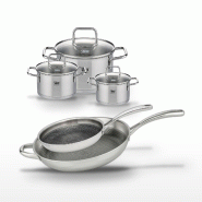 Lot 2 Poêles 28/32cm et 3 Faitouts 12/14/20cm Elo Relief Evolution - gris inox 3176239955798