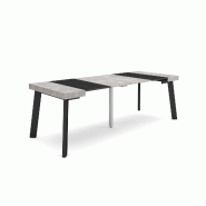 SKRAUT HOME Table console extensible, 220, Pour 10 personnes, Pieds en bois, Ciment - gris Bois manufacturé 315_21