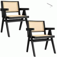 TecTake GmbH tectake Lot 2 chaises de salle à manger cannage viennois et accoudoirs noir - 405902 - beige Bois massif 405902 TecTake GmbH tectake Lot 2 chaises de salle à manger cannage viennois et accoudoirs noir - 405902 - beige Bois massif 405902