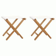 VidaXL Chaises Pliables Lot De 2 Bois Teck Solide Et Tissu Blanc Crème - blanc 310669