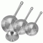 WellHome - Set de 4 Poêles Ø20/24/28/30 cm en Acier Inoxydable, Compatibles Induction et SANS Revêtement Antiadhésif - inox PK8089