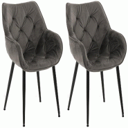 Décoshop26 - Lot de 2 chaises de salle à manger coutures décoratives en velours anthracite et pieds en métal noir 10_0007462 - noir métal 3000266