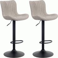Décoshop26 - Lot de 2 tabourets de bar en tissu taupe pieds en métal noir hauteur réglable pivotant TDB10722 - noir 3002486532690