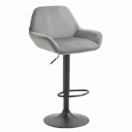 Décoshop26 - Tabouret de bar en velours rembourré gris base trompette métal noir mat TDB10420 - gris 3000457969605 Décoshop26 - Tabouret de bar en velours rembourré gris base trompette métal noir mat TDB10420 - gris 3000457969605