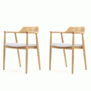 Kosmi Lot de 2 chaises SERENA scandinave en bois naturel et coussin blanc - blanc Bois massif 3760301696506