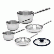 Lot de 3 casseroles 18/20 cm et 2 poêles en inox 20/24 cm avec couvercle Fackelmann Rhona - gris inox 3176239913378
